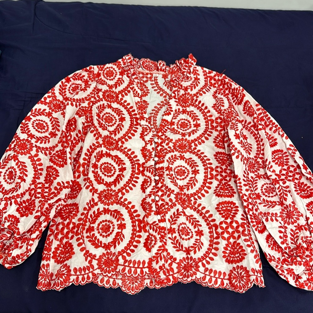 SHEIN long sleeve embroidered blouse